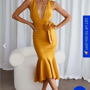 Sorry Not Sorry Wide Strap Flounce Dress Mustard from Selfie Leslie